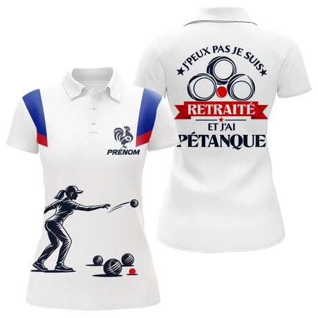 Polo Pétanque Retraite Blanc Tricolore - Homme Femme Personnalisé - Polo Femme
