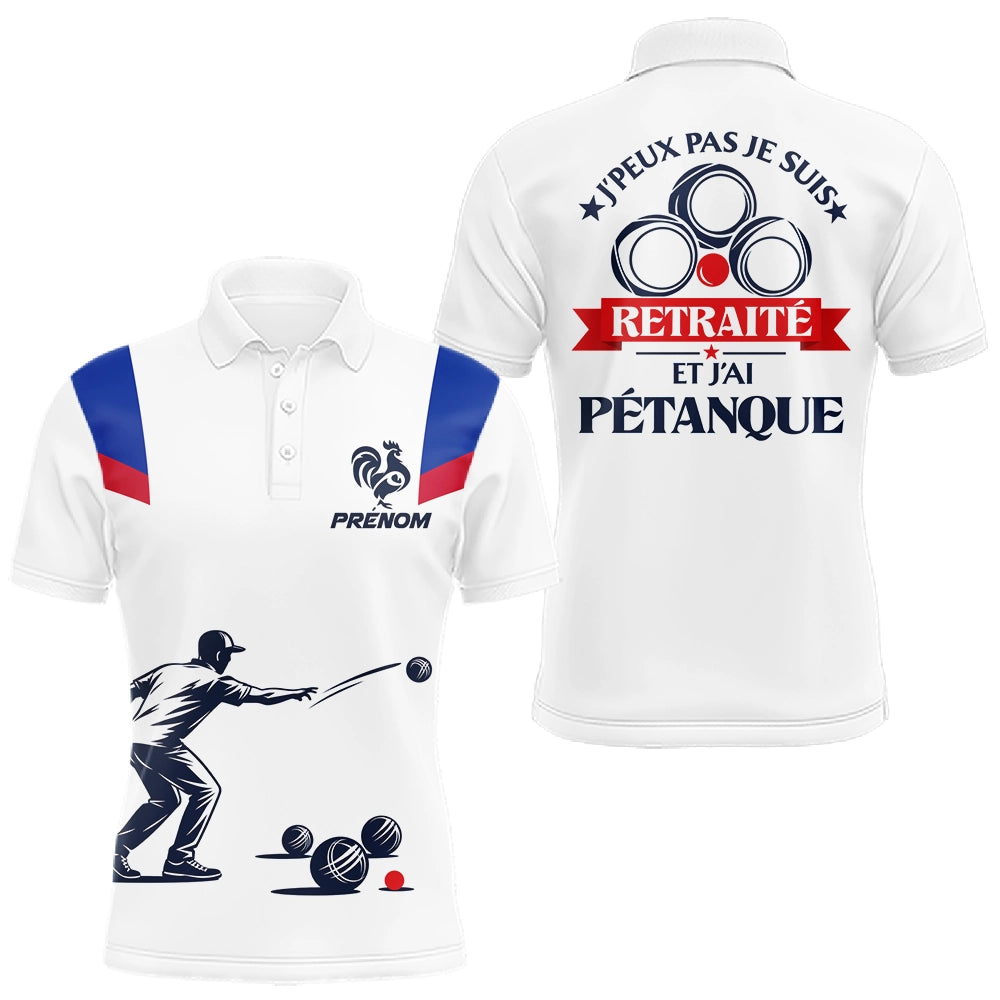 Polo Pétanque Retraite Blanc Tricolore - Homme Femme Personnalisé - Polo Homme