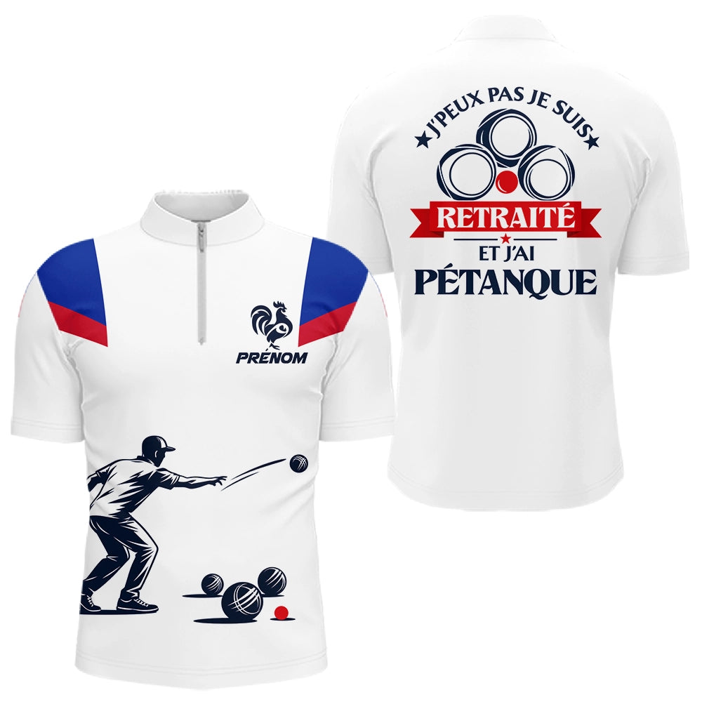 Polo Pétanque Retraite Blanc Tricolore - Homme Femme Personnalisé - Polo Zippé Homme