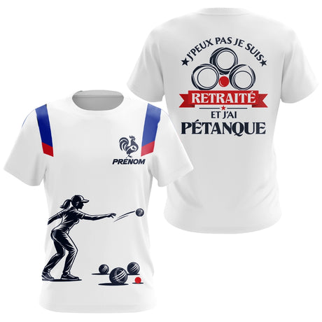 Polo Pétanque Retraite Blanc Tricolore - Homme Femme Personnalisé - T-Shirt Femme