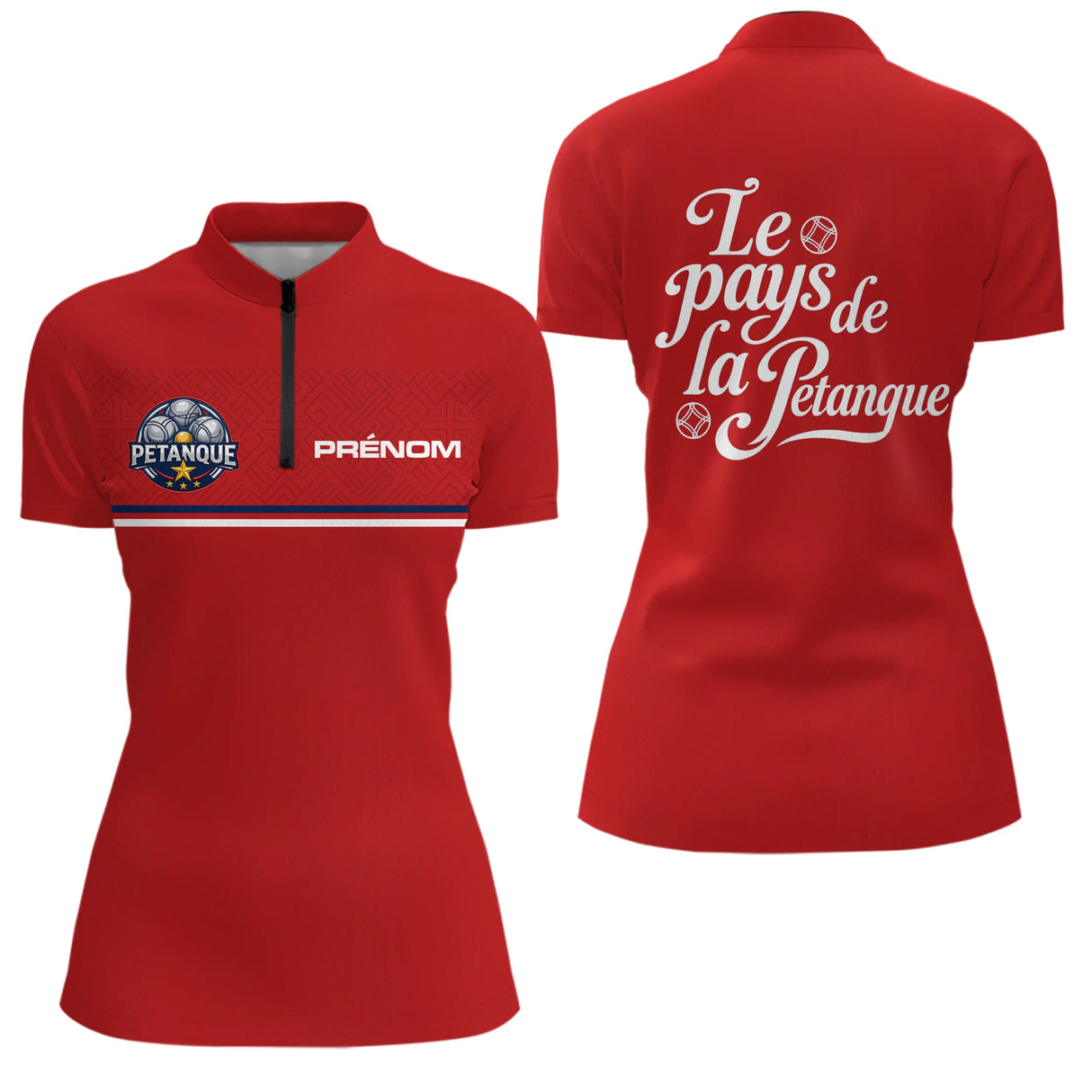 Polo Pétanque Rouge Personnalisé - Le Pays De La Boules - Polo Zippé Femme