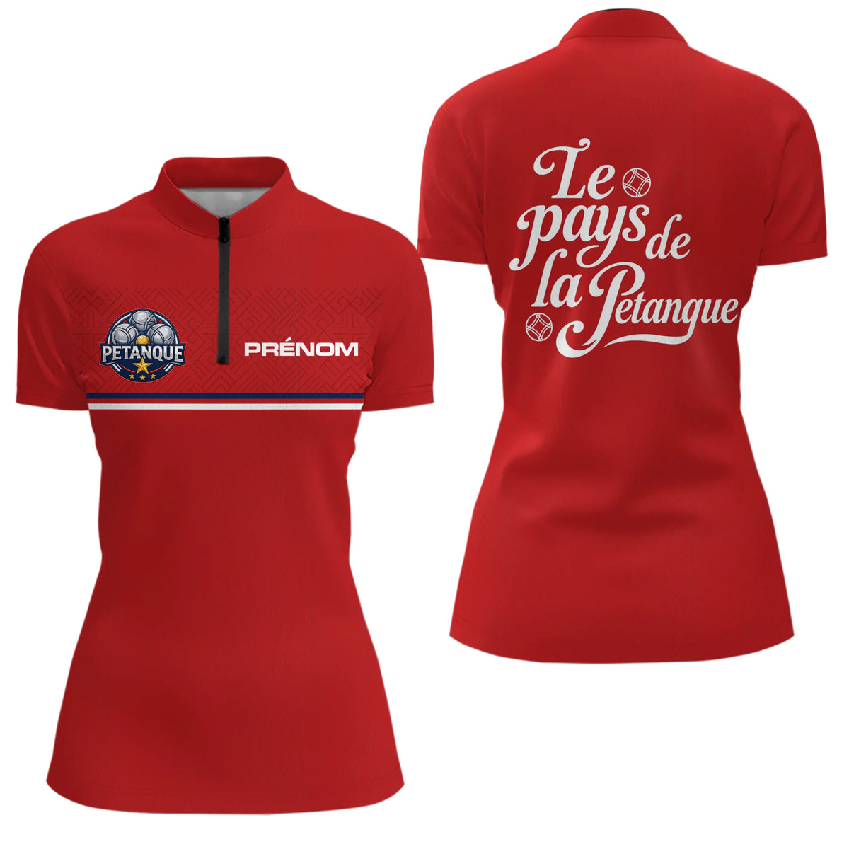Polo Pétanque Rouge Personnalisé - Le Pays De La Boules - Polo Zippé Femme