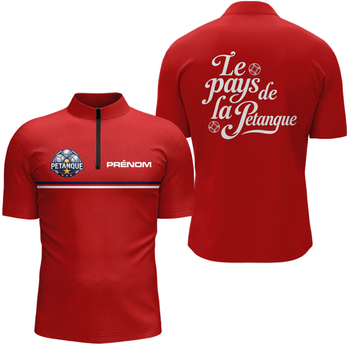 Polo Pétanque Rouge Personnalisé - Le Pays De La Boules - Polo Zippé Homme