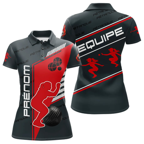 Polo Pétanque Rouge et Noir - Style Équipe Homme Femme - Polo Femme