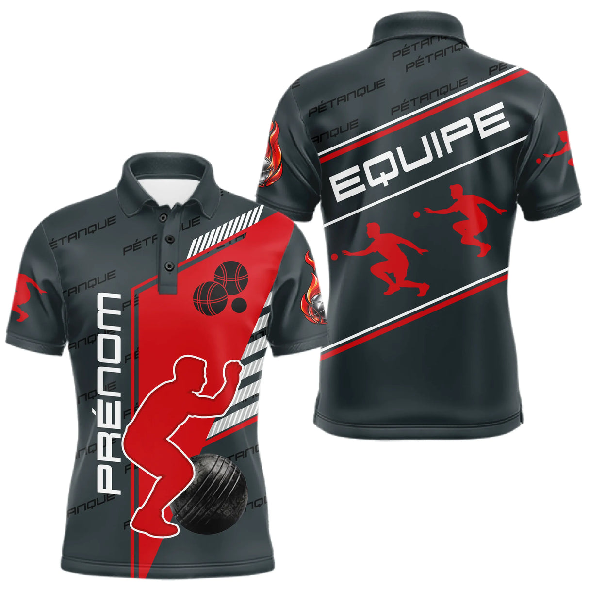 Polo Pétanque Rouge et Noir - Style Équipe Homme Femme - Polo Homme