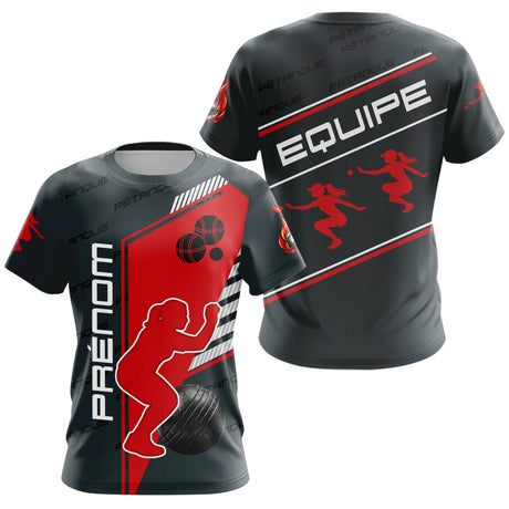 Polo Pétanque Rouge et Noir - Style Équipe Homme Femme - T-Shirt Femme