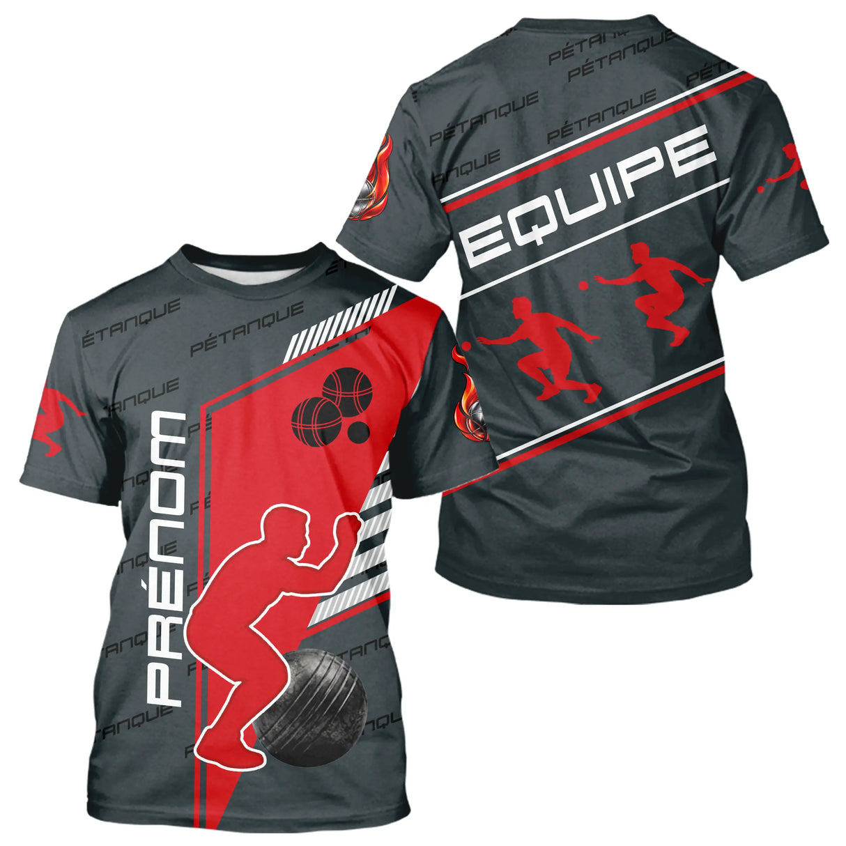 Polo Pétanque Rouge et Noir - Style Équipe Homme Femme - T-Shirt Homme