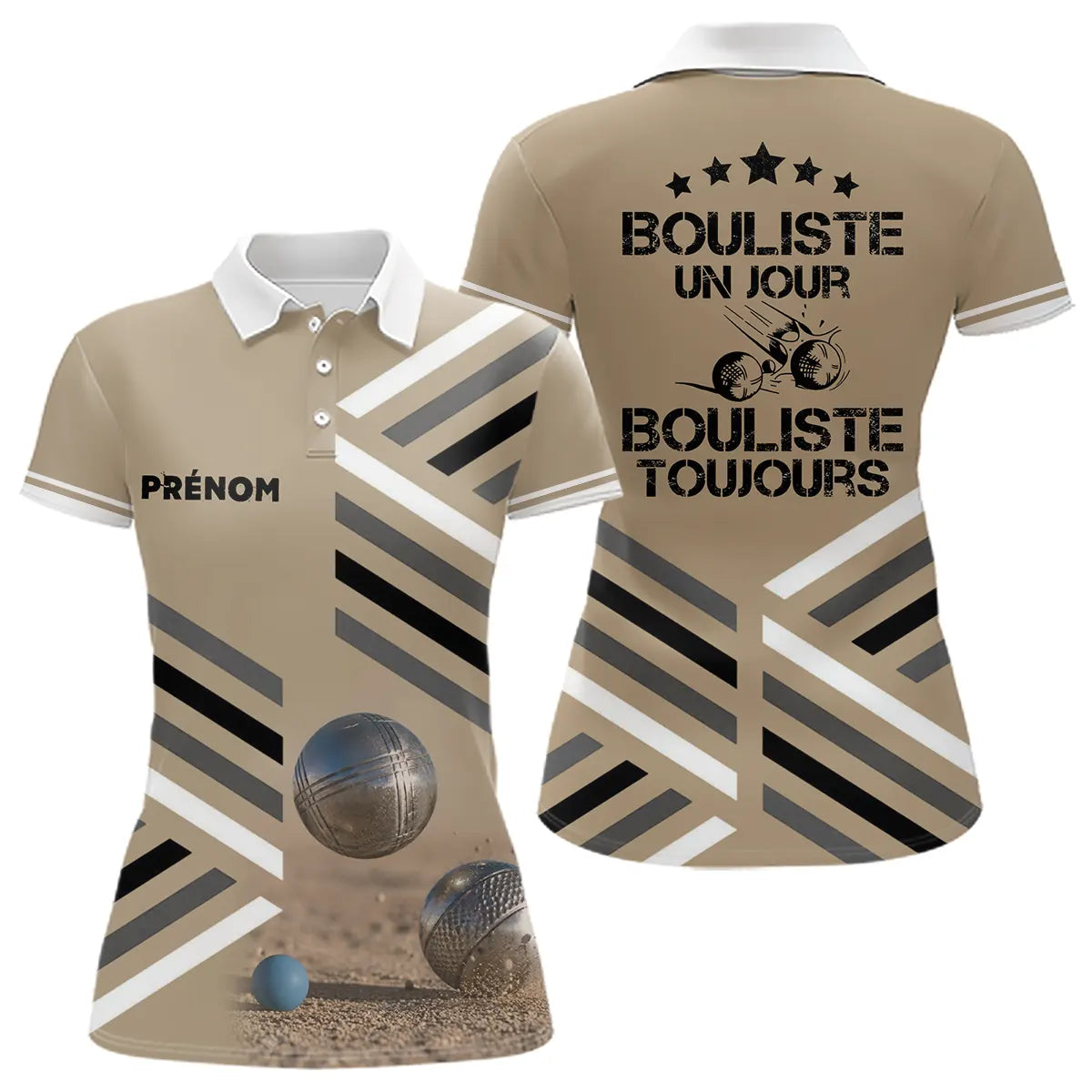 Polo Pétanque Sable Beige Personnalisé - Bouliste Un Jour - Polo Femme