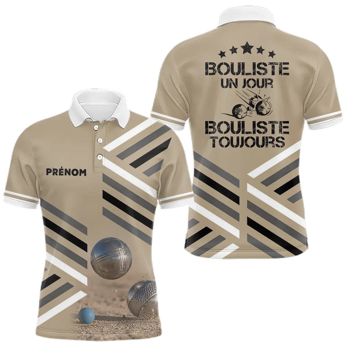 Polo Pétanque Sable Beige Personnalisé - Bouliste Un Jour - Polo Homme
