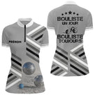 Polo Pétanque Sable Gris Personnalisé - Bouliste Un Jour - Polo Zippé Femme