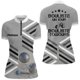 Polo Pétanque Sable Gris Personnalisé - Bouliste Un Jour - Polo Zippé Femme