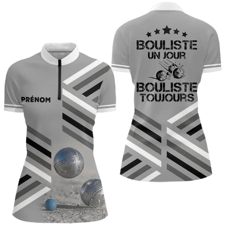 Polo Pétanque Sable Gris Personnalisé - Bouliste Un Jour - Polo Zippé Femme