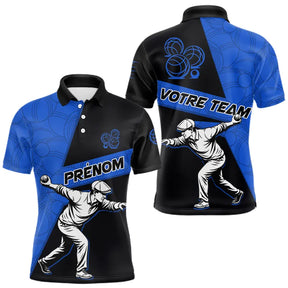 Polo Pétanque Sport Bleu Noir - Joueur Nom & Équipe - Polo Homme