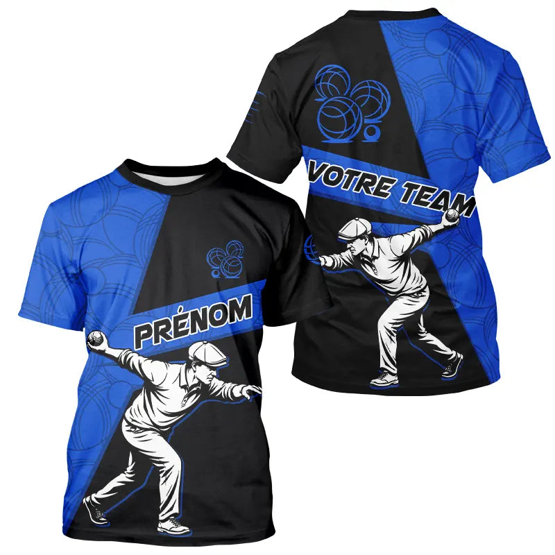 Polo Pétanque Sport Bleu Noir - Joueur Nom & Équipe - T-Shirt Homme