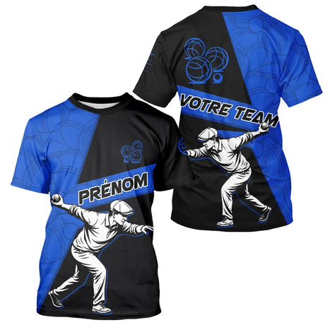Polo Pétanque Sport Bleu Noir - Joueur Nom & Équipe - T-Shirt Homme