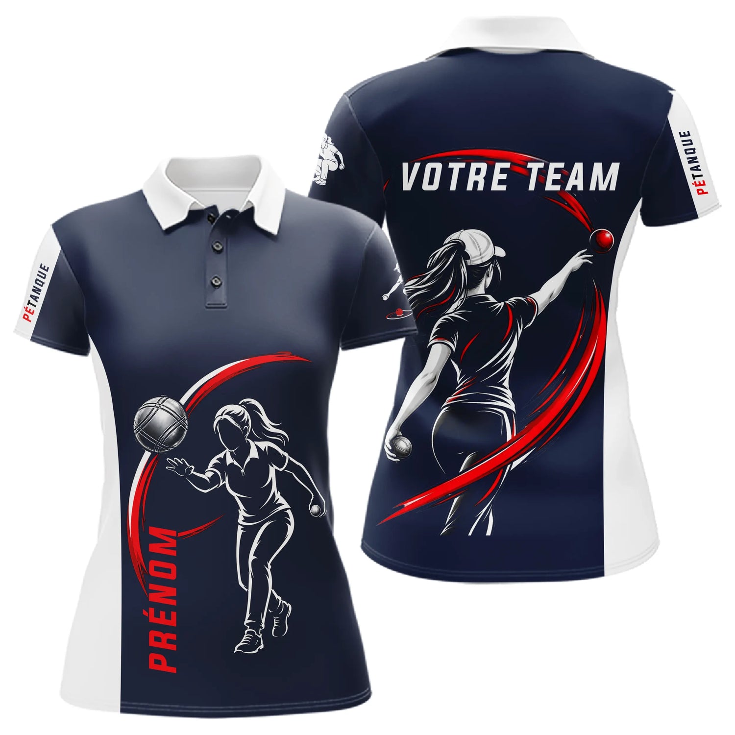 Polo Pétanque Sport Homme Femme - Personnalisé Bleu Rouge - Polo Femme