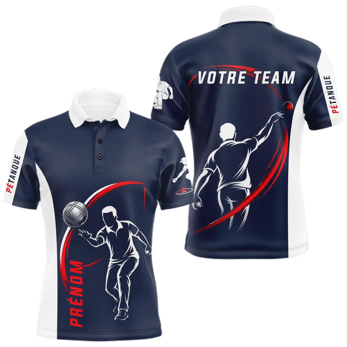 Polo Pétanque Sport Homme Femme - Personnalisé Bleu Rouge - Polo Homme