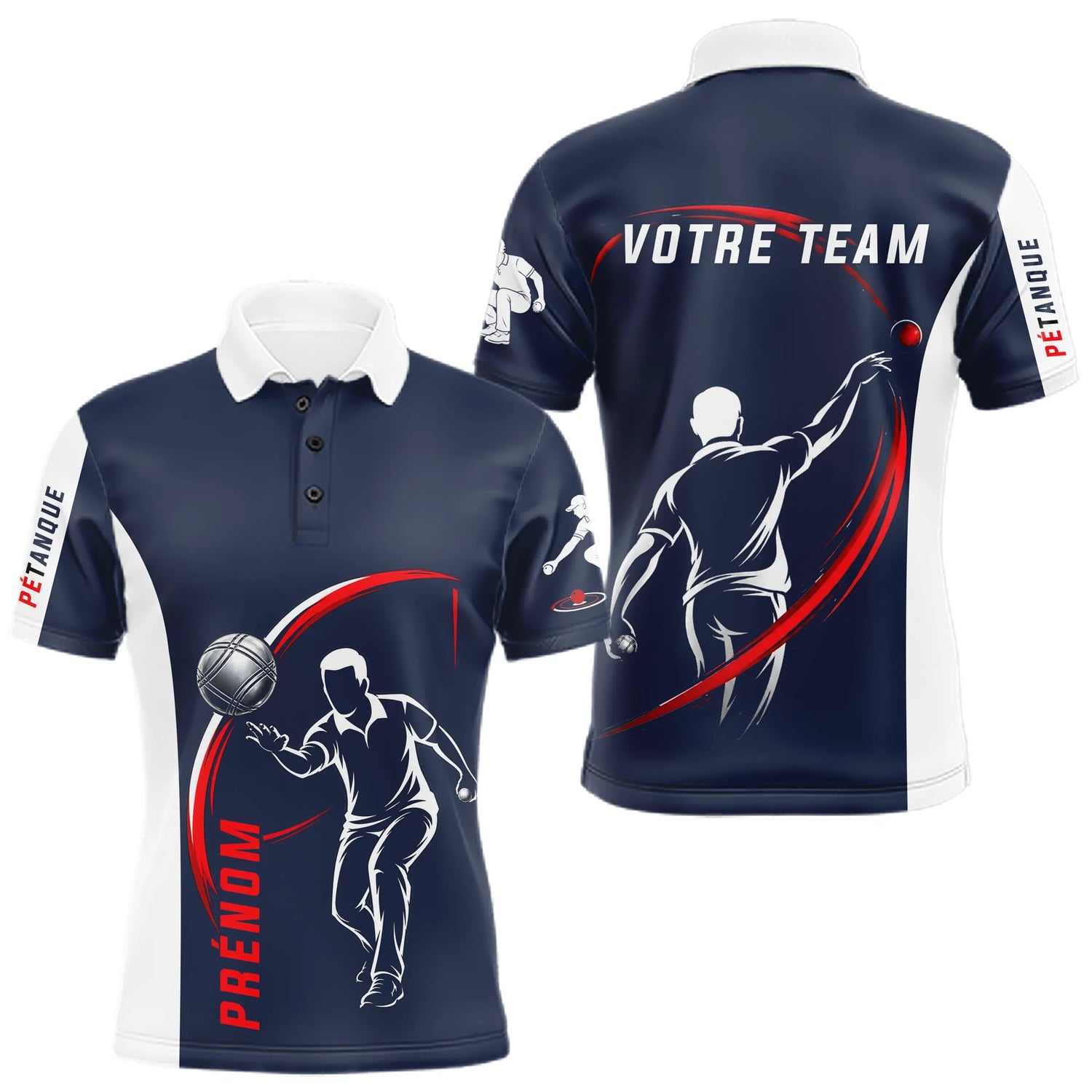 Polo Pétanque Sport Homme Femme - Personnalisé Bleu Rouge - Polo Homme