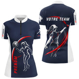 Polo Pétanque Sport Homme Femme - Personnalisé Bleu Rouge - Polo Zippé Femme