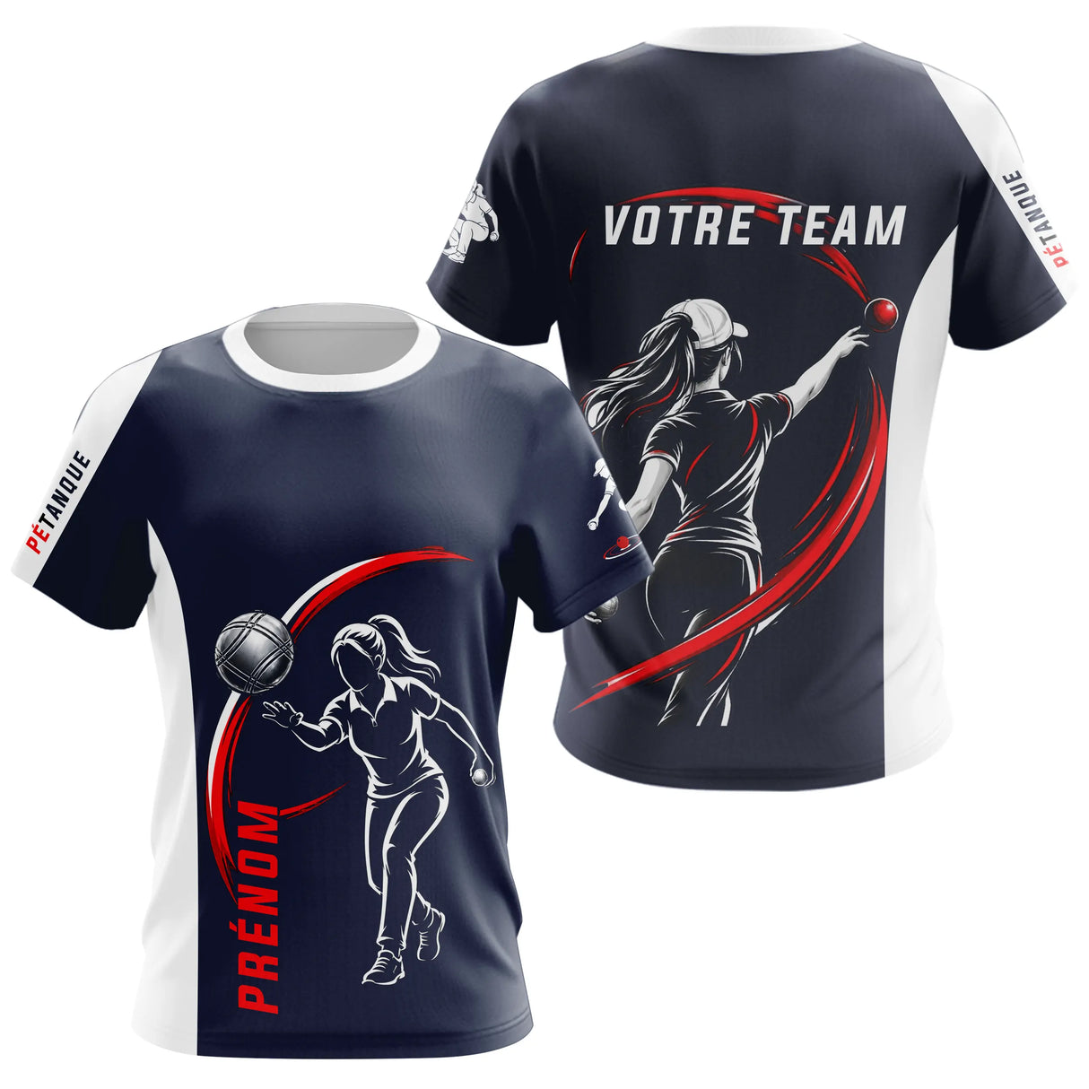 Polo Pétanque Sport Homme Femme - Personnalisé Bleu Rouge - T-Shirt Femme