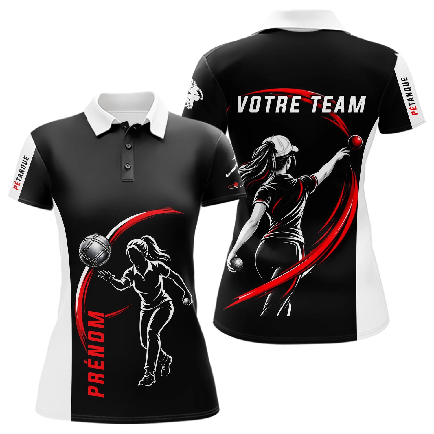 Polo Pétanque Sport Homme Femme - Personnalisé Noir Rouge - Polo Femme
