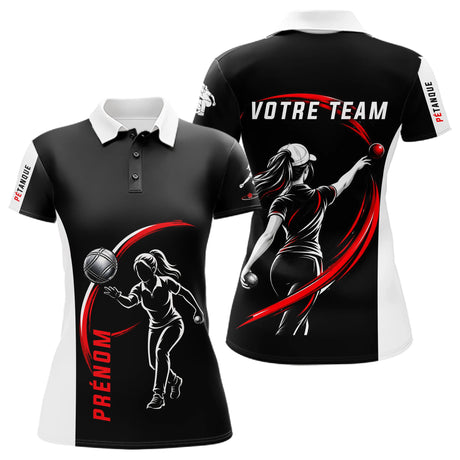Polo Pétanque Sport Homme Femme - Personnalisé Noir Rouge - Polo Femme