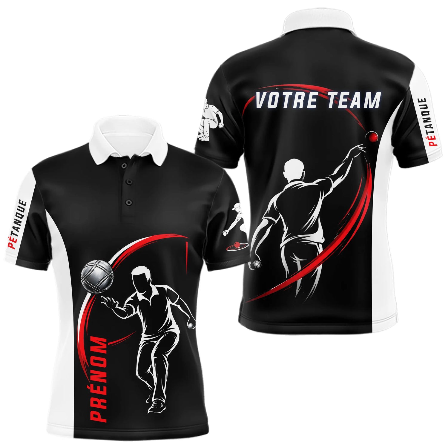 Polo Pétanque Sport Homme Femme - Personnalisé Noir Rouge - Polo Homme