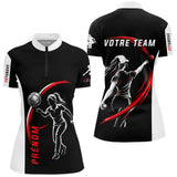 Polo Pétanque Sport Homme Femme - Personnalisé Noir Rouge - Polo Zippé Femme