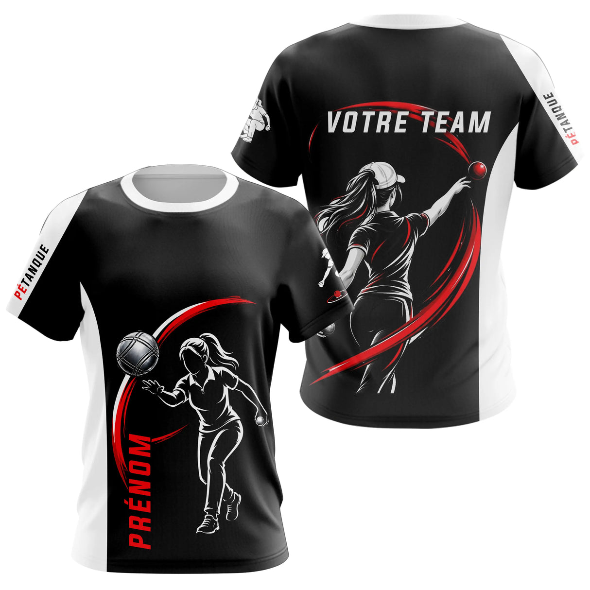 Polo Pétanque Sport Homme Femme - Personnalisé Noir Rouge - T-Shirt Femme