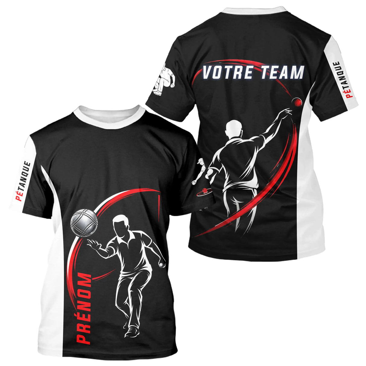 Polo Pétanque Sport Homme Femme - Personnalisé Noir Rouge - T-Shirt Homme