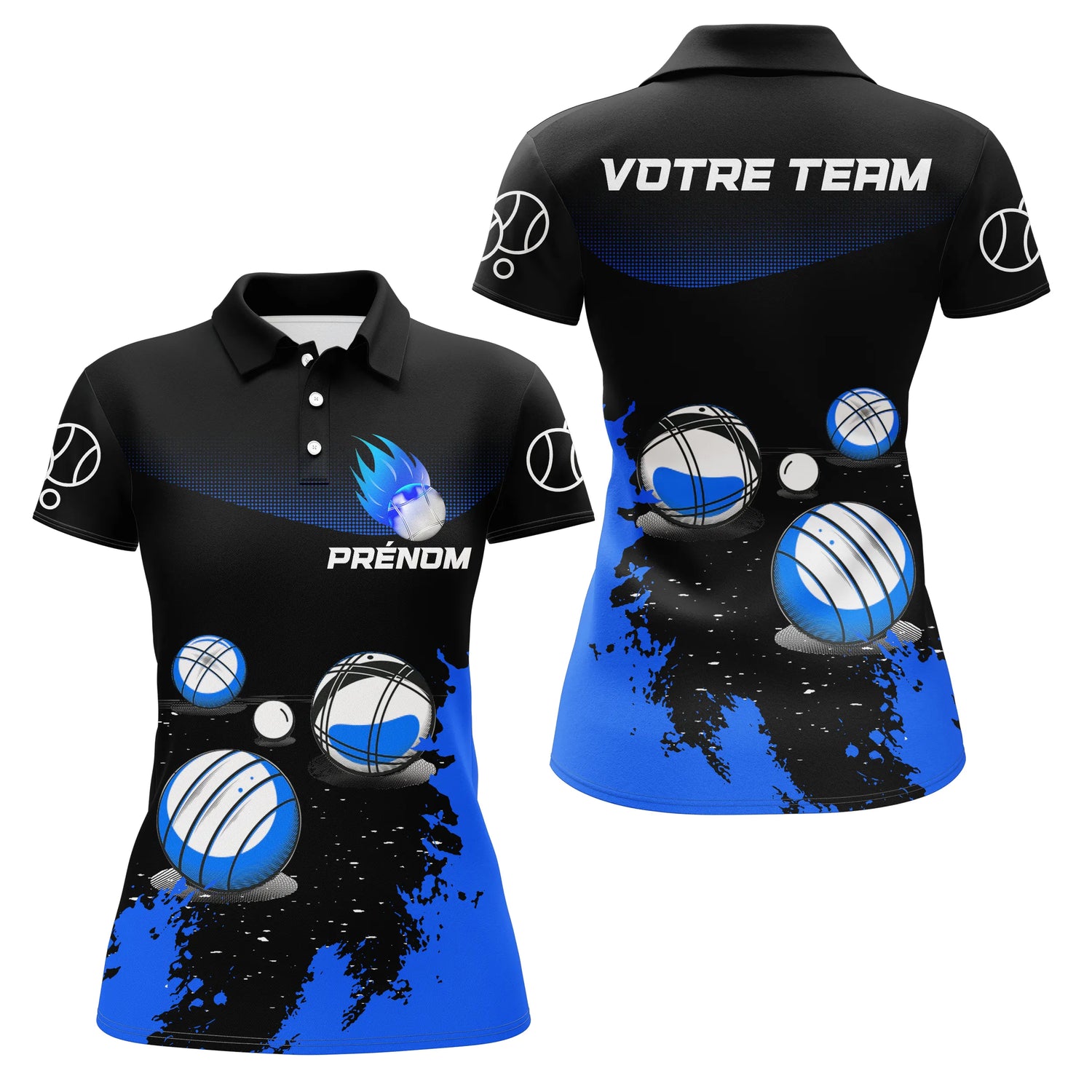 Polo Pétanque Sport Personnalisé - Boules Bleu Électrique - Polo Femme