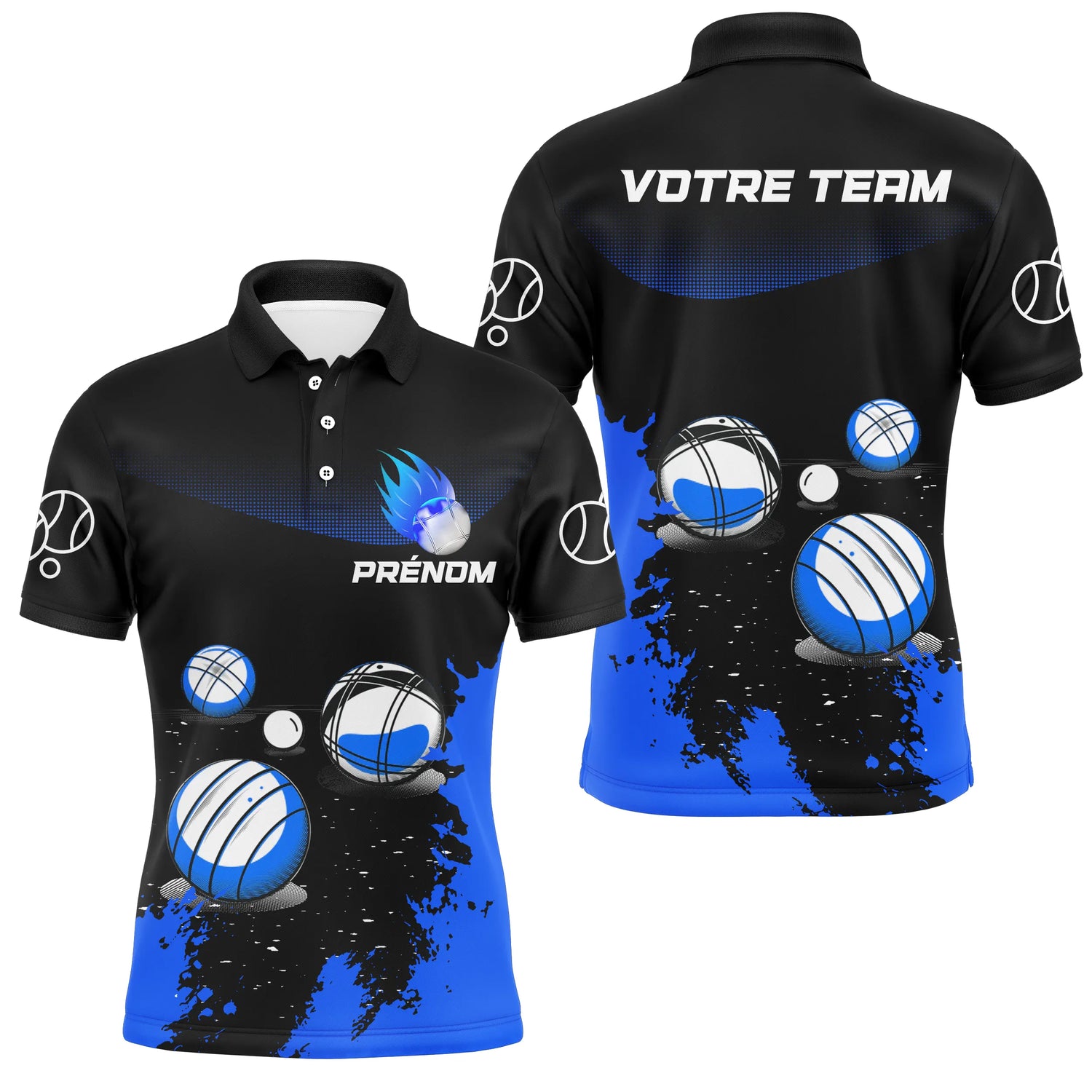 Polo Pétanque Sport Personnalisé - Boules Bleu Électrique - Polo Homme