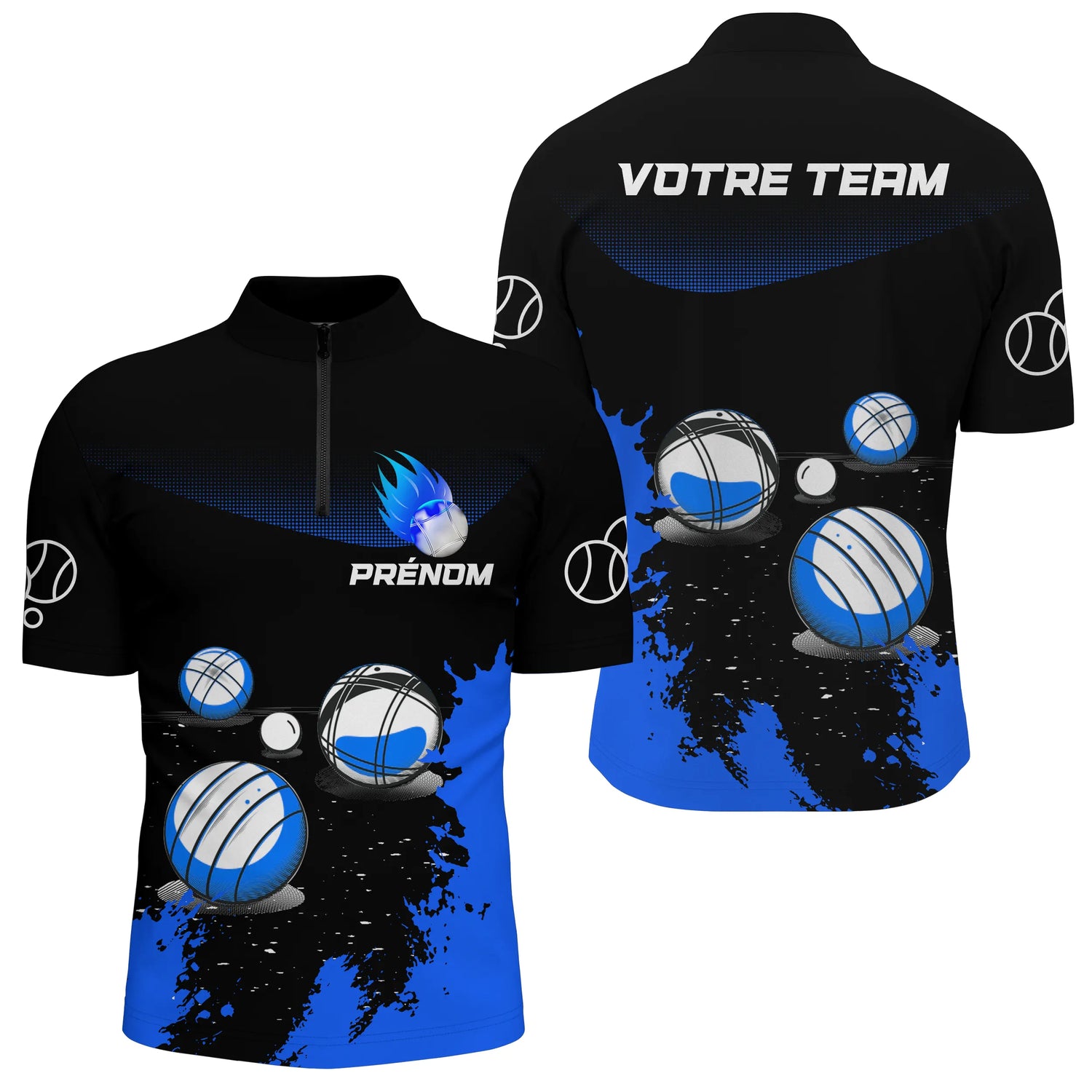 Polo Pétanque Sport Personnalisé - Boules Bleu Électrique - Polo Zippé Homme