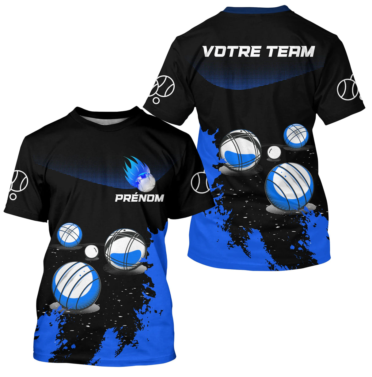 Polo Pétanque Sport Personnalisé - Boules Bleu Électrique - T-Shirt Homme