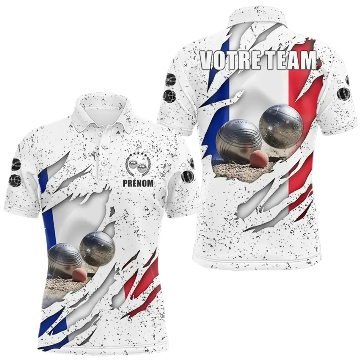 Polo Pétanque Sportif - Blanc Drapeau Français - Polo Homme
