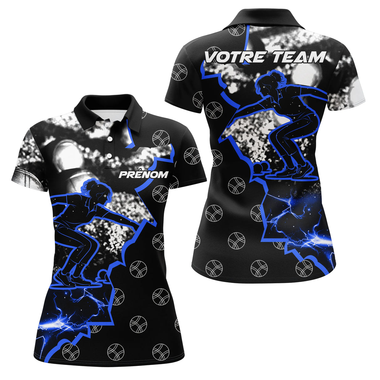 Polo Pétanque Sportif - Design Éclair Personnalisable - Polo Femme