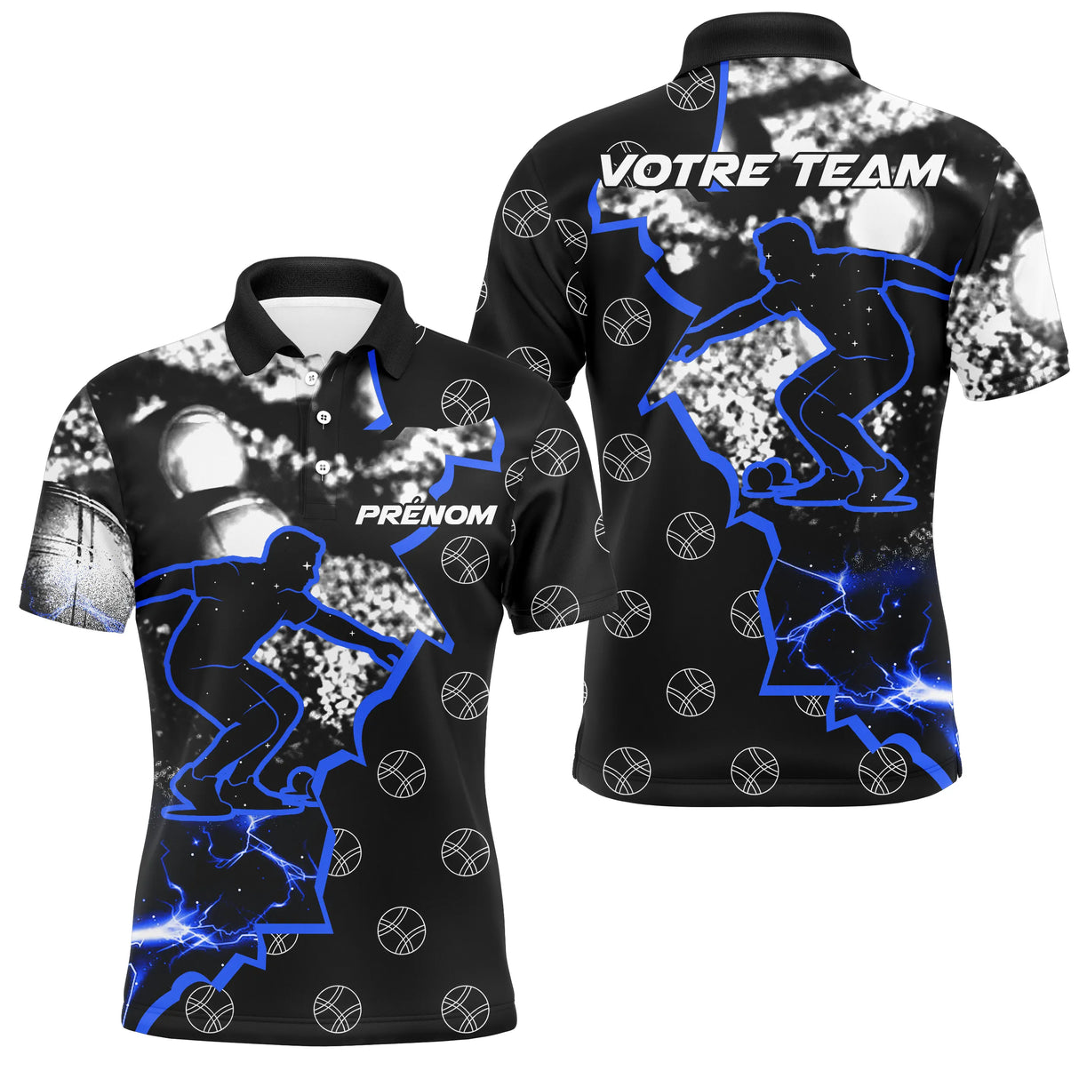Polo Pétanque Sportif - Design Éclair Personnalisable - Polo Homme