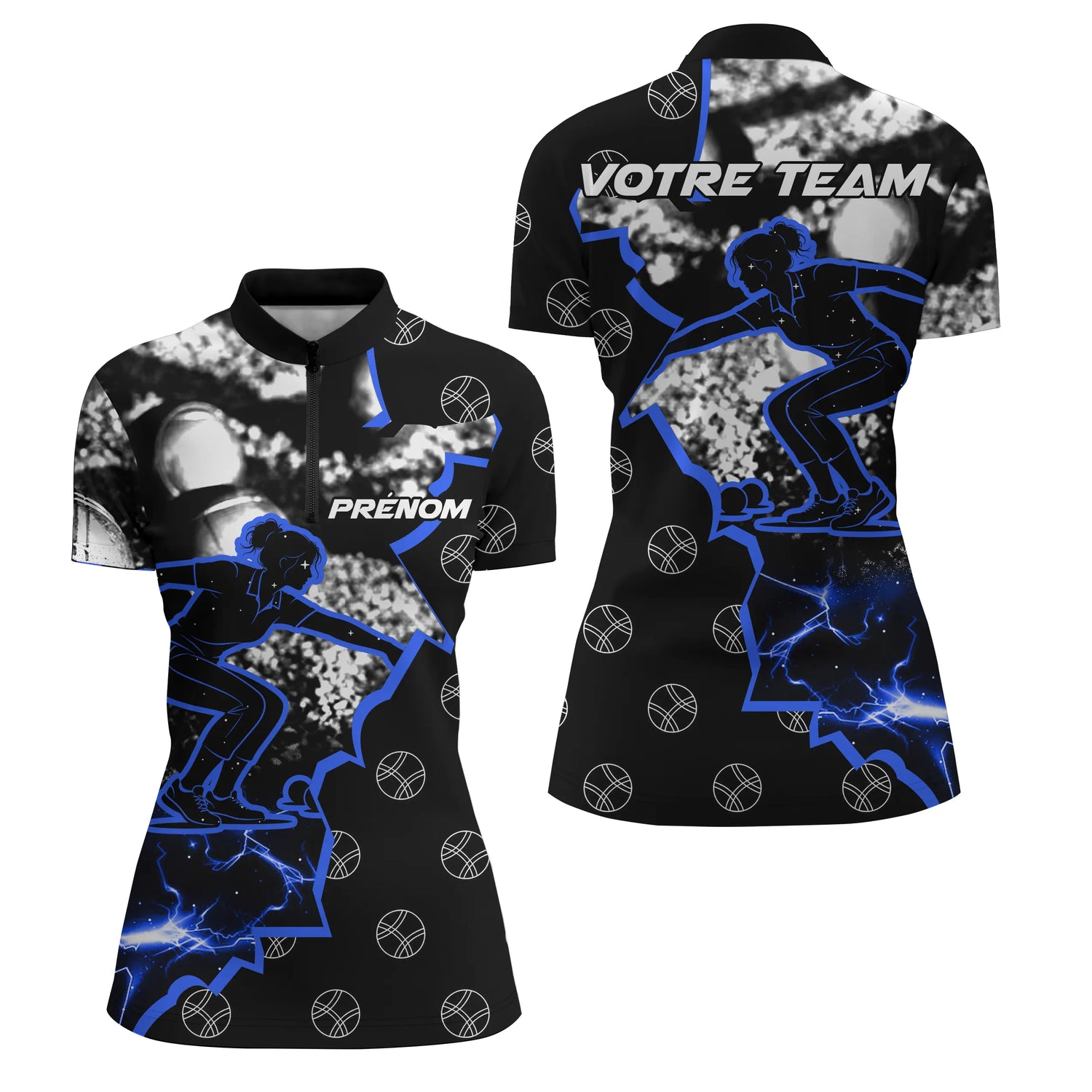 Polo Pétanque Sportif - Design Éclair Personnalisable - Polo Zippé Femme