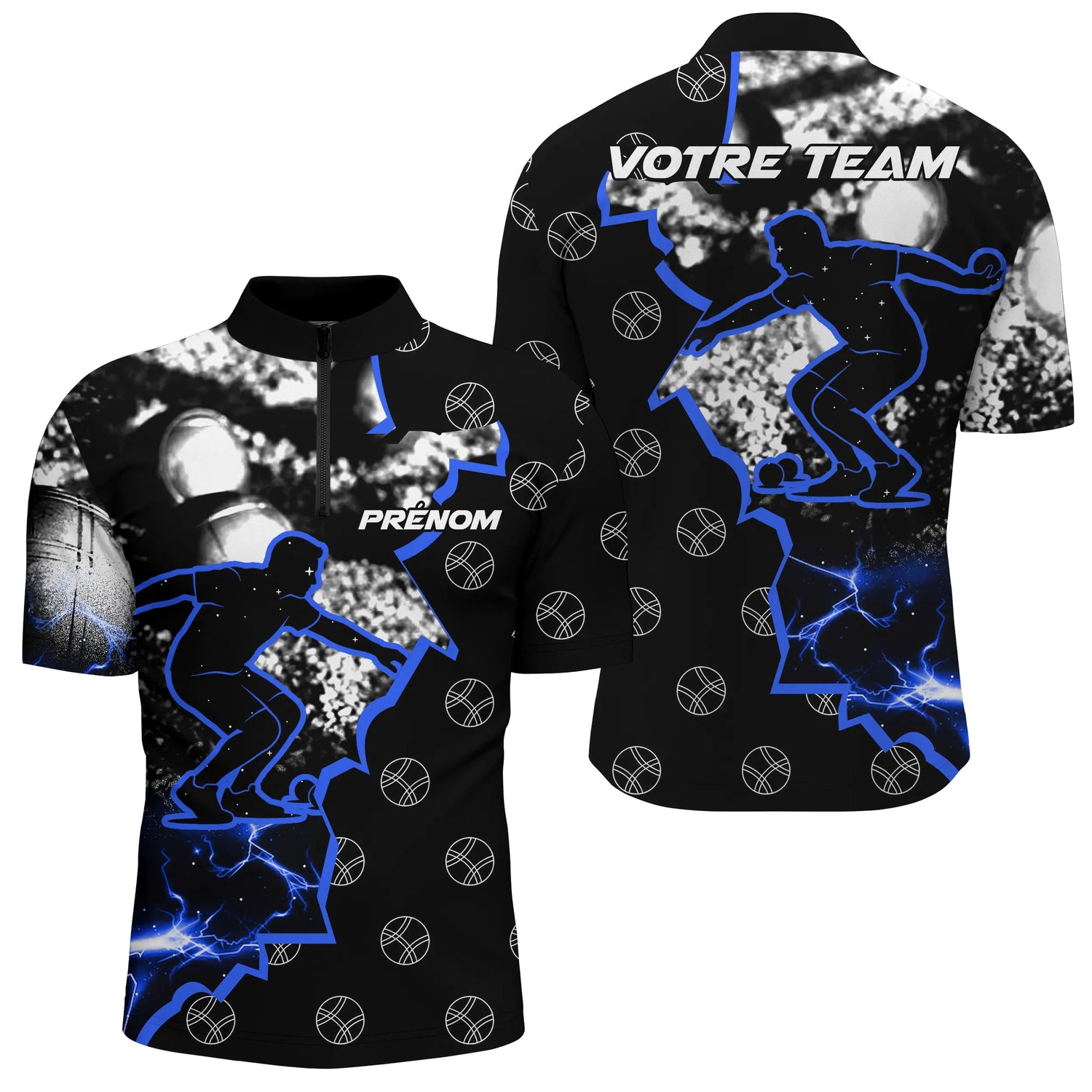 Polo Pétanque Sportif - Design Éclair Personnalisable - Polo Zippé Homme