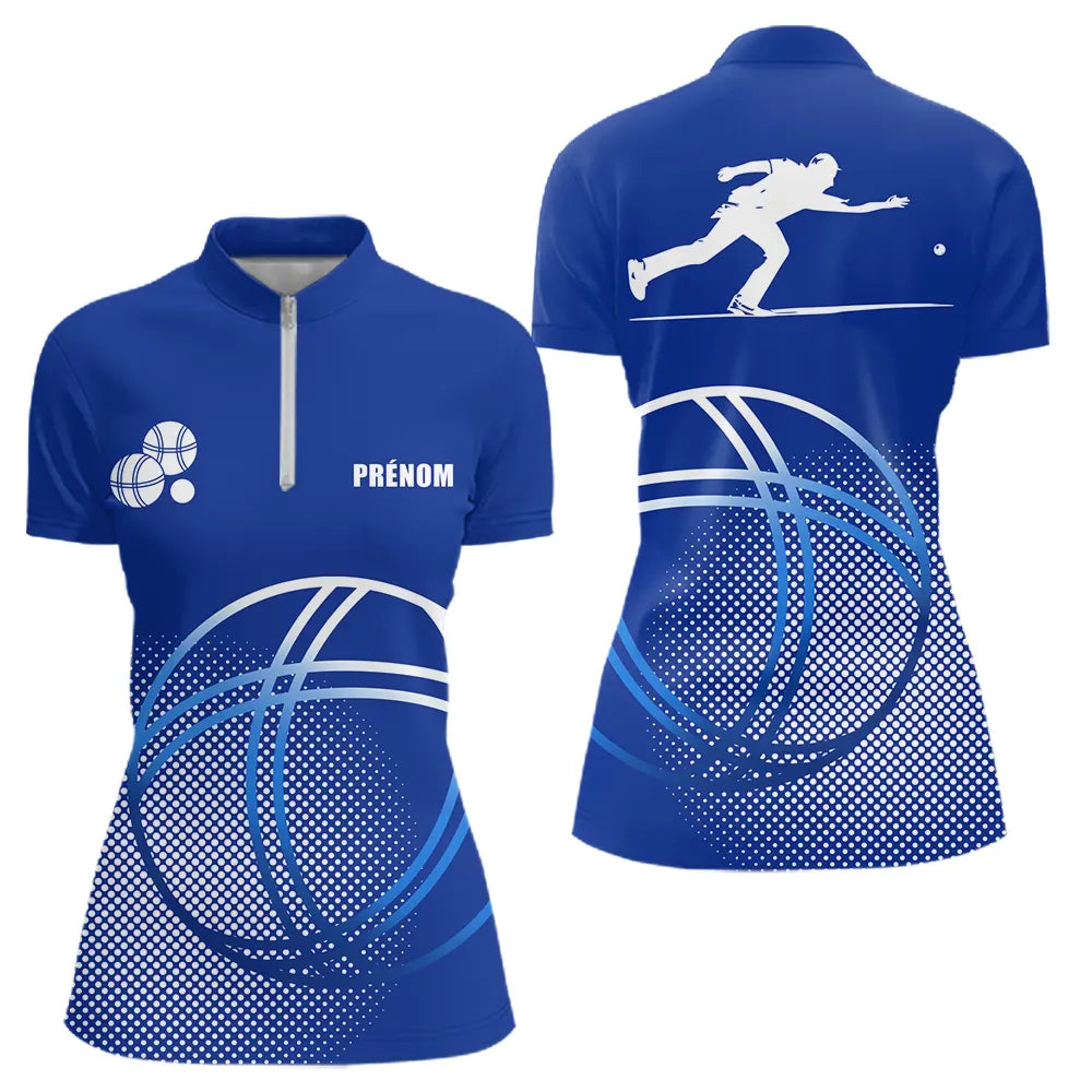 Polo Pétanque Sportif Bleu Royal - Prénom & Équipe - Polo Zippé Femme