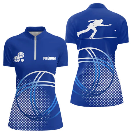 Polo Pétanque Sportif Bleu Royal - Prénom & Équipe - Polo Zippé Femme