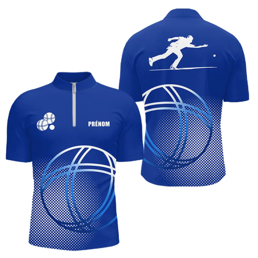 Polo Pétanque Sportif Bleu Royal - Prénom & Équipe - Polo Zippé Homme
