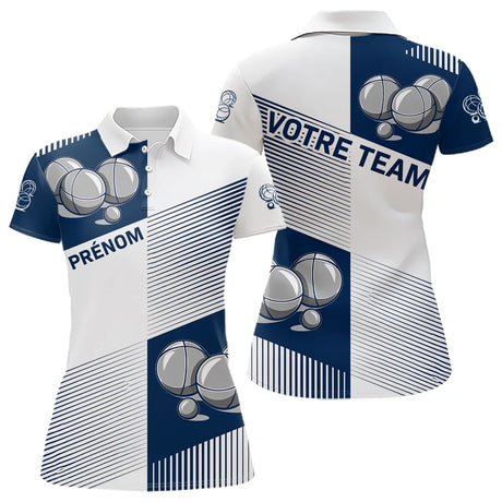Polo Pétanque Sportif Chic - Bleu Marine Prénom & Équipe - Polo Femme