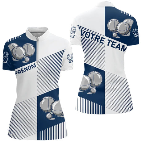 Polo Pétanque Sportif Chic - Bleu Marine Prénom & Équipe - Polo Zippé Femme