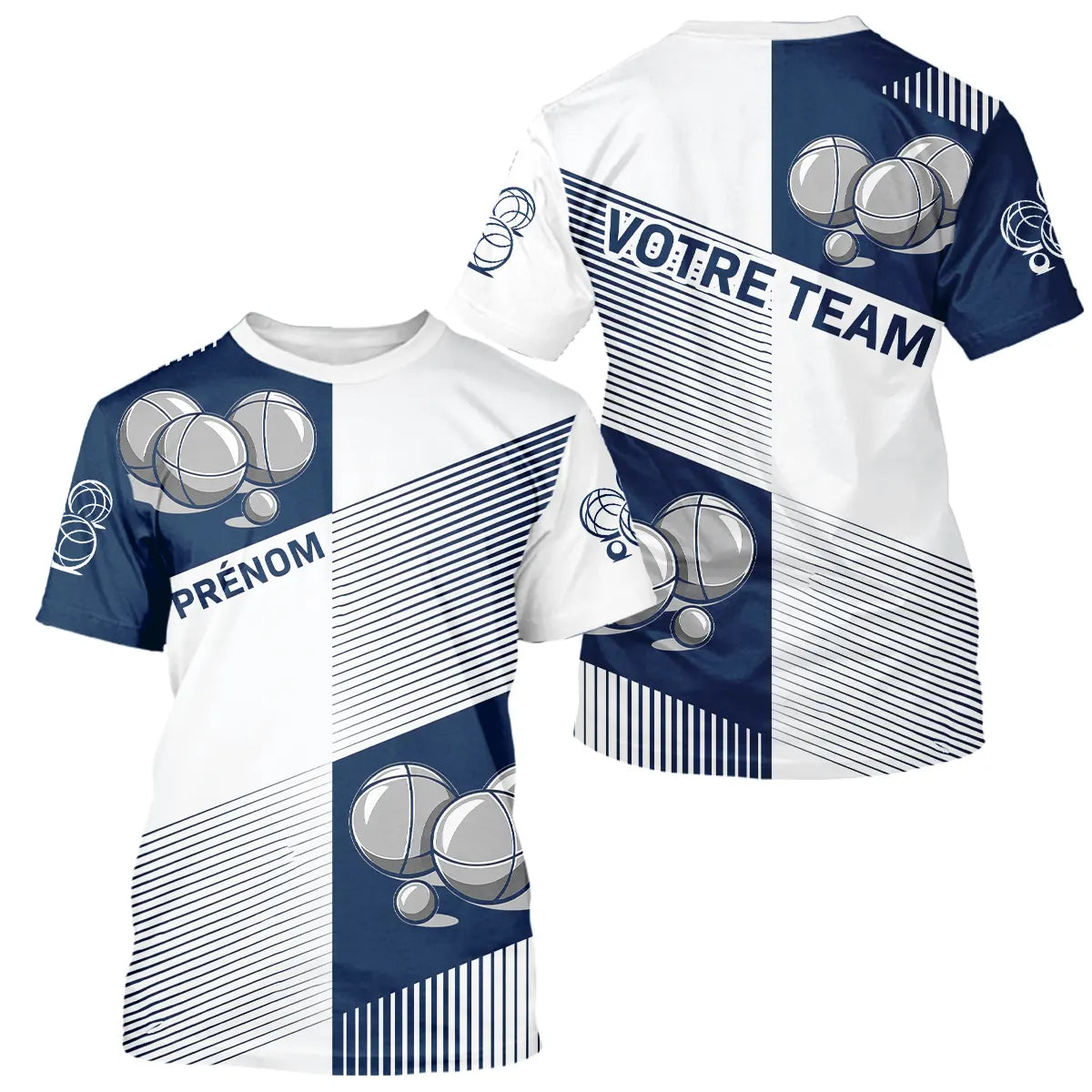 Polo Pétanque Sportif Chic - Bleu Marine Prénom & Équipe - T-Shirt Homme