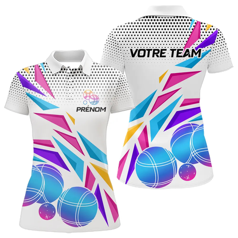 Polo Pétanque Sportif Personnalisé - Blanc & Violet Flash - Polo Femme