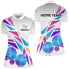 Polo Pétanque Sportif Personnalisé - Blanc & Violet Flash - Polo Zippé Femme