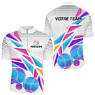 Polo Pétanque Sportif Personnalisé - Blanc & Violet Flash - Polo Zippé Homme