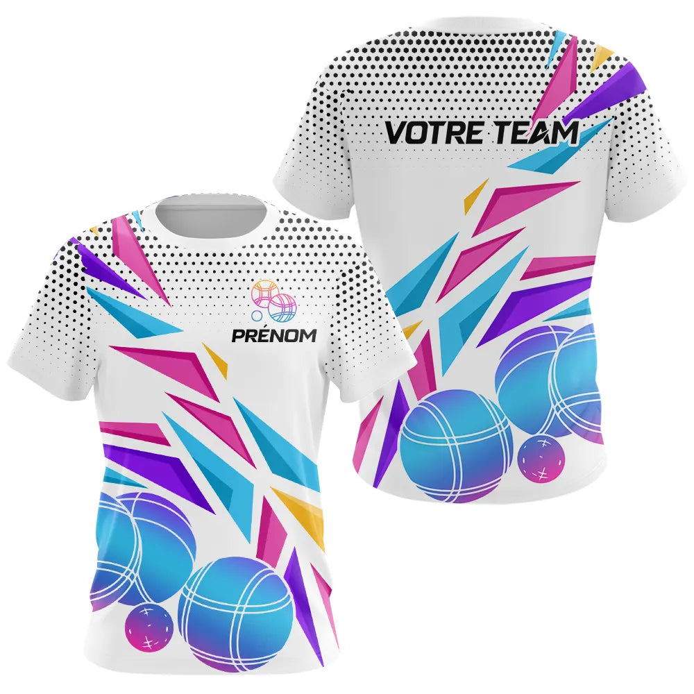 Polo Pétanque Sportif Personnalisé - Blanc & Violet Flash - T-Shirt Femme