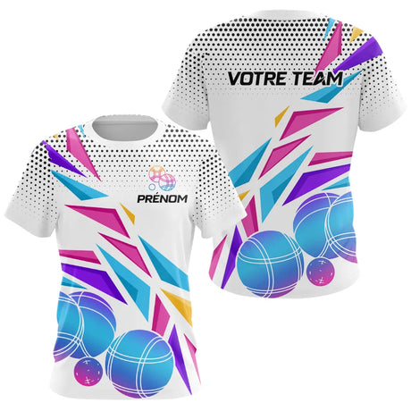 Polo Pétanque Sportif Personnalisé - Blanc & Violet Flash - T-Shirt Femme